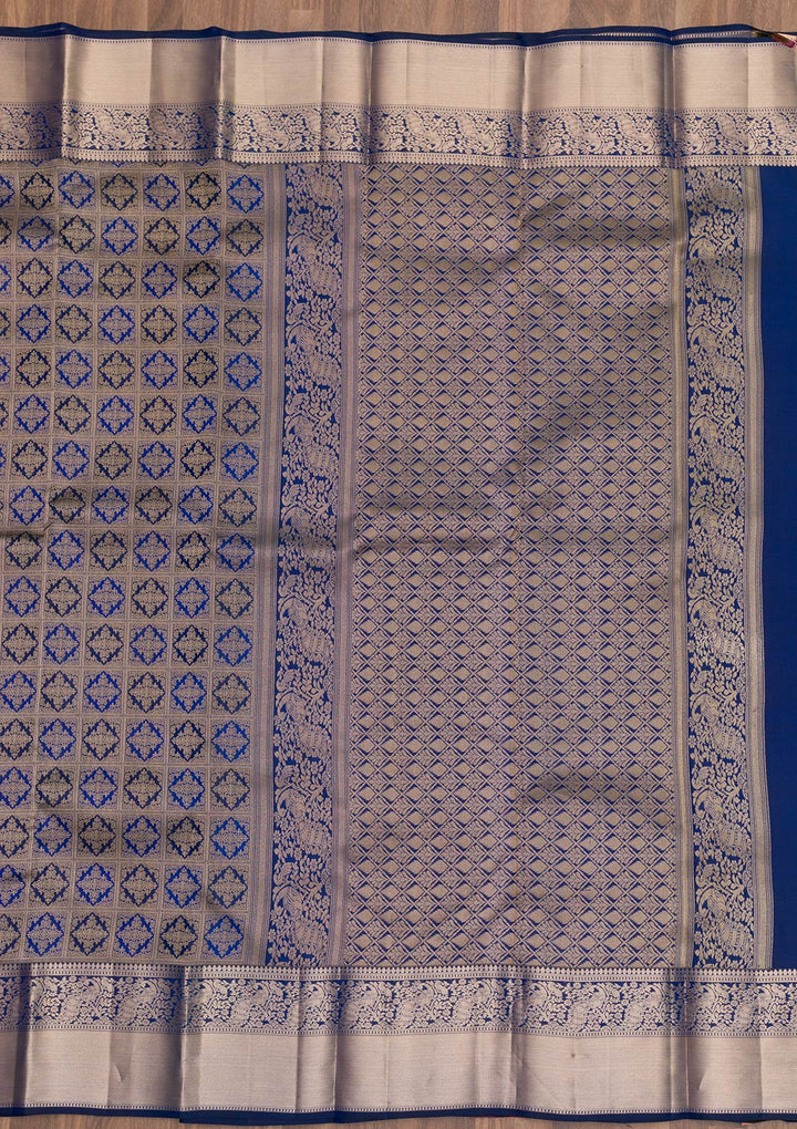 Navy Blue Zariwork Pure Silk Saree-Koskii