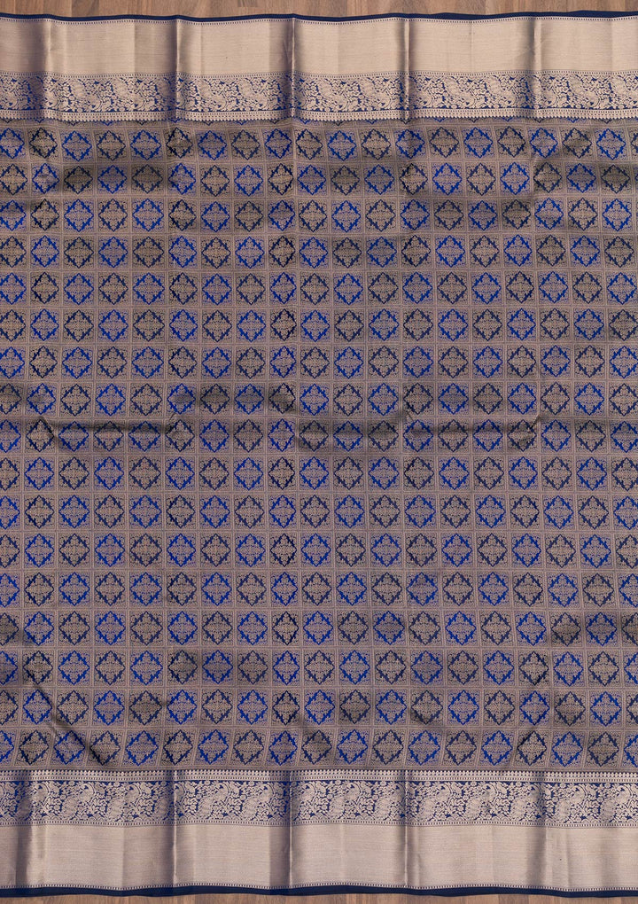 Navy Blue Zariwork Pure Silk Saree-Koskii