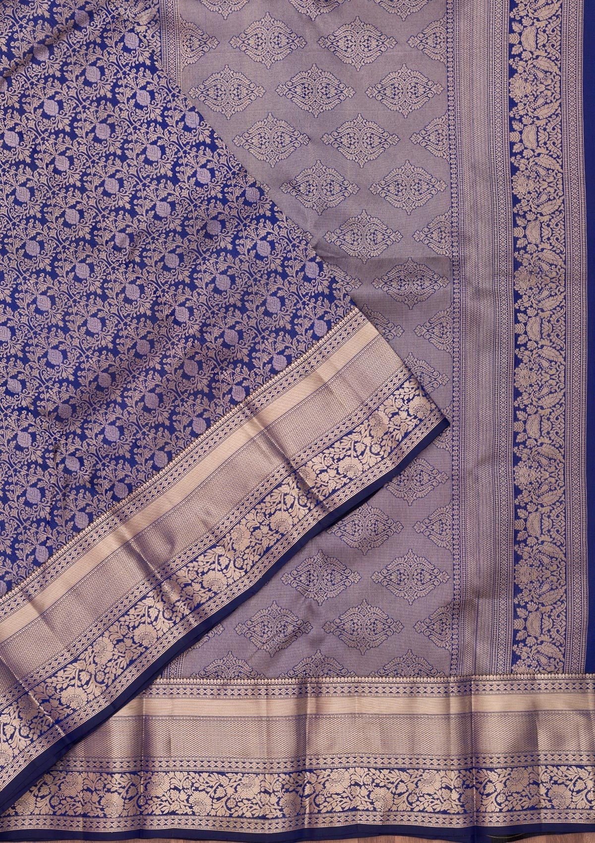 Navy Blue Zariwork Pure Silk Saree-Koskii