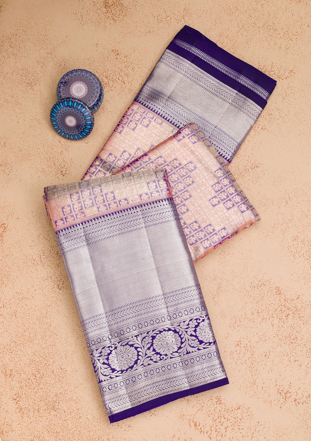 Navy Blue Zariwork Pure Silk Saree-Koskii