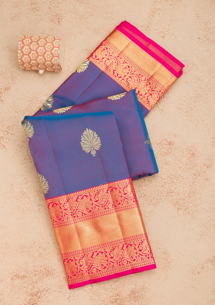 Navy Blue Zariwork Pure Silk Saree-Koskii