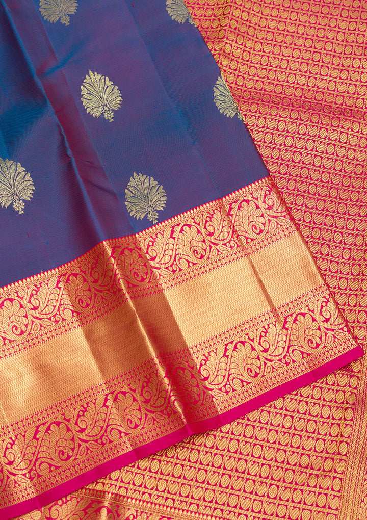Navy Blue Zariwork Pure Silk Saree-Koskii