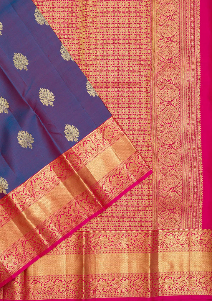 Navy Blue Zariwork Pure Silk Saree-Koskii