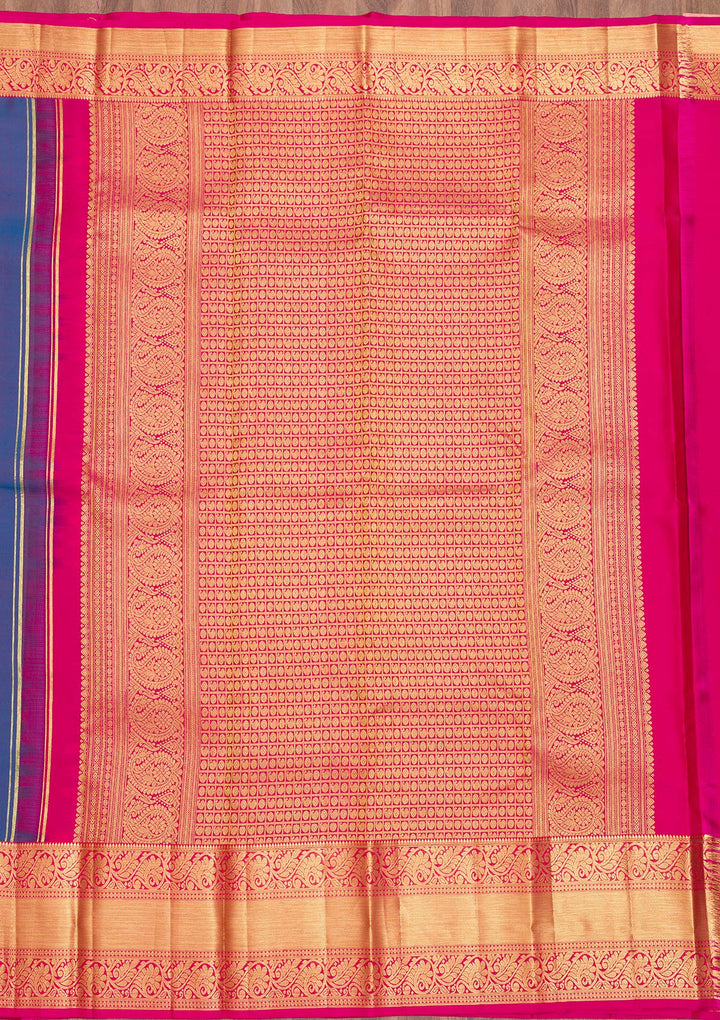Navy Blue Zariwork Pure Silk Saree-Koskii