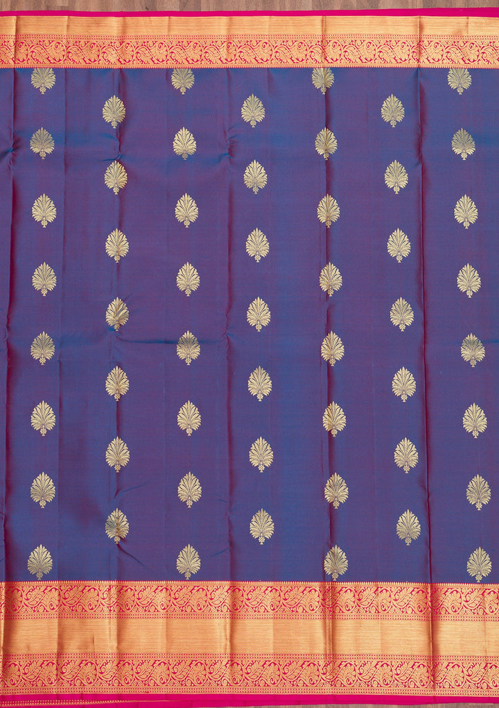 Navy Blue Zariwork Pure Silk Saree-Koskii