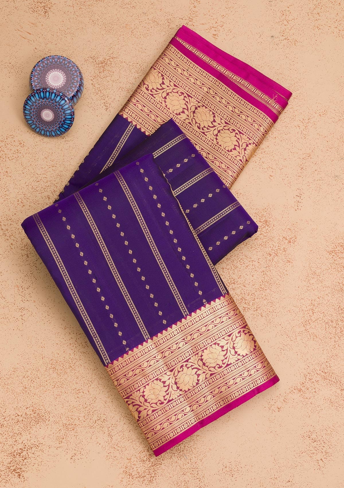 Navy Blue Zariwork Pure Silk Saree-Koskii