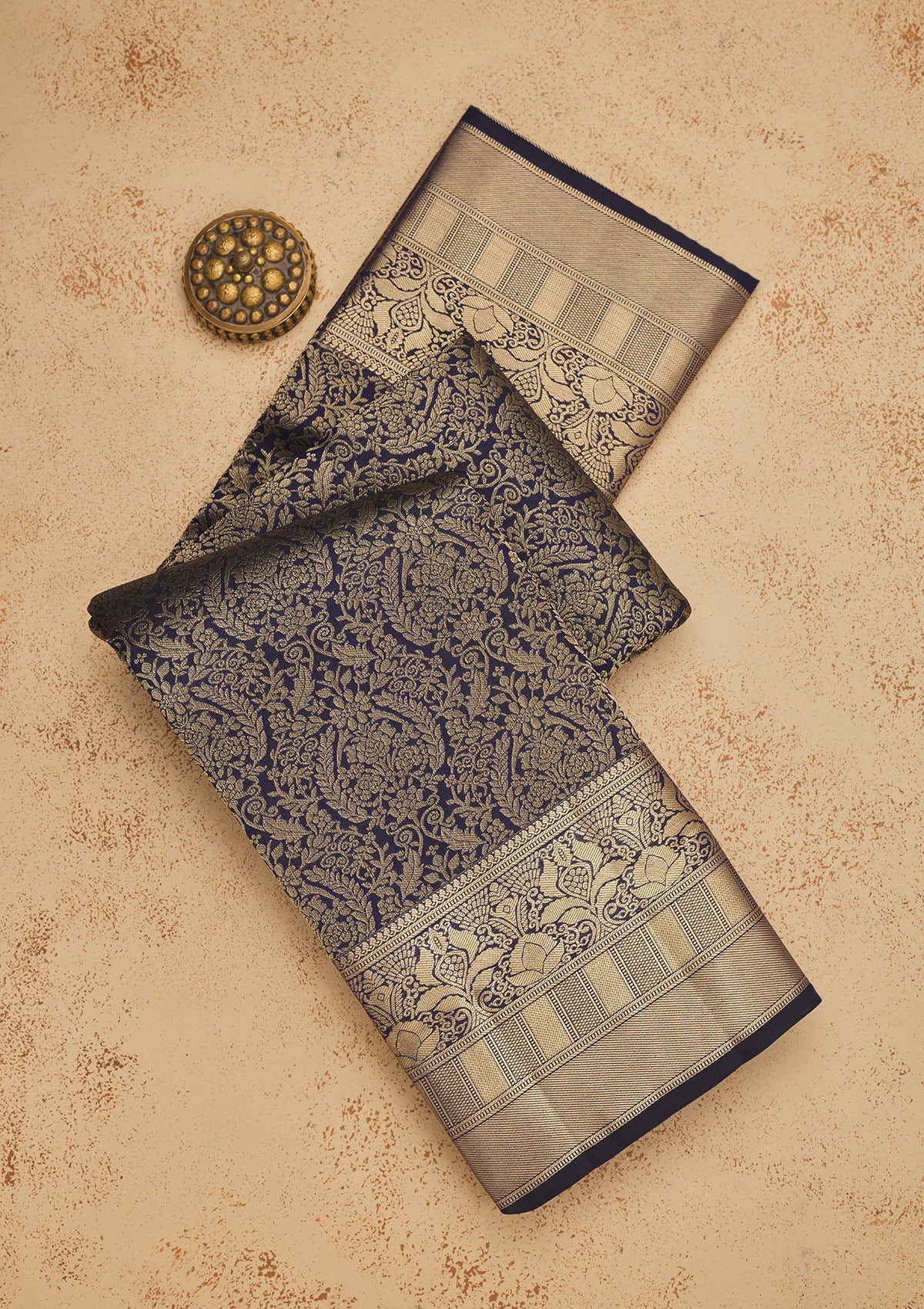 Navy Blue Zariwork Pure Silk Saree-Koskii