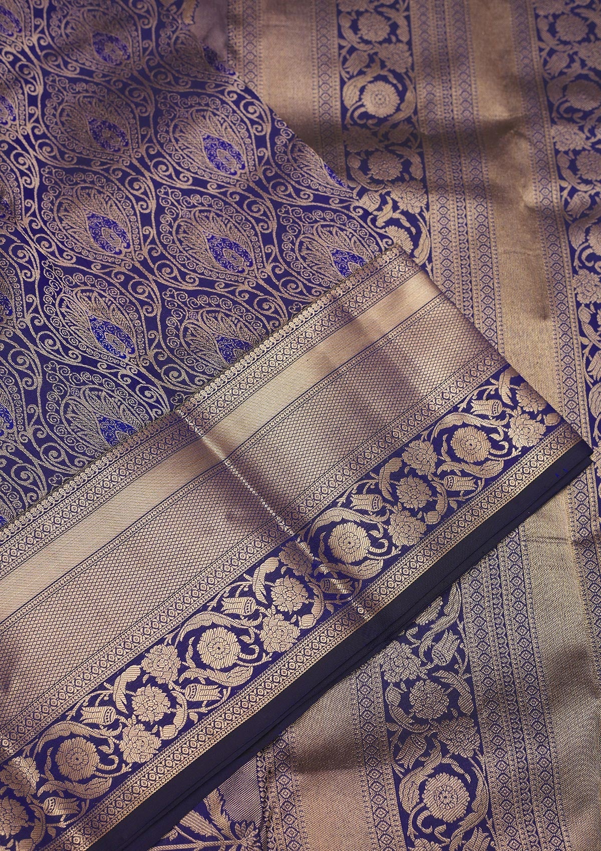 Navy Blue Zariwork Pure Silk Saree-Koskii