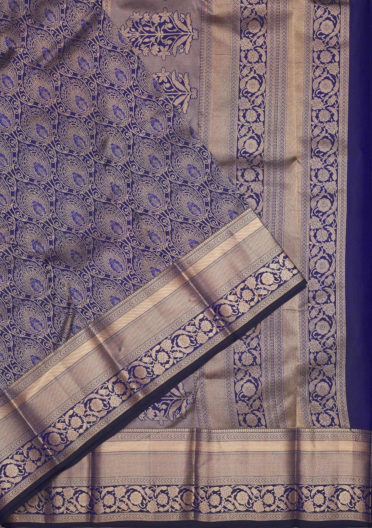 Navy Blue Zariwork Pure Silk Saree-Koskii