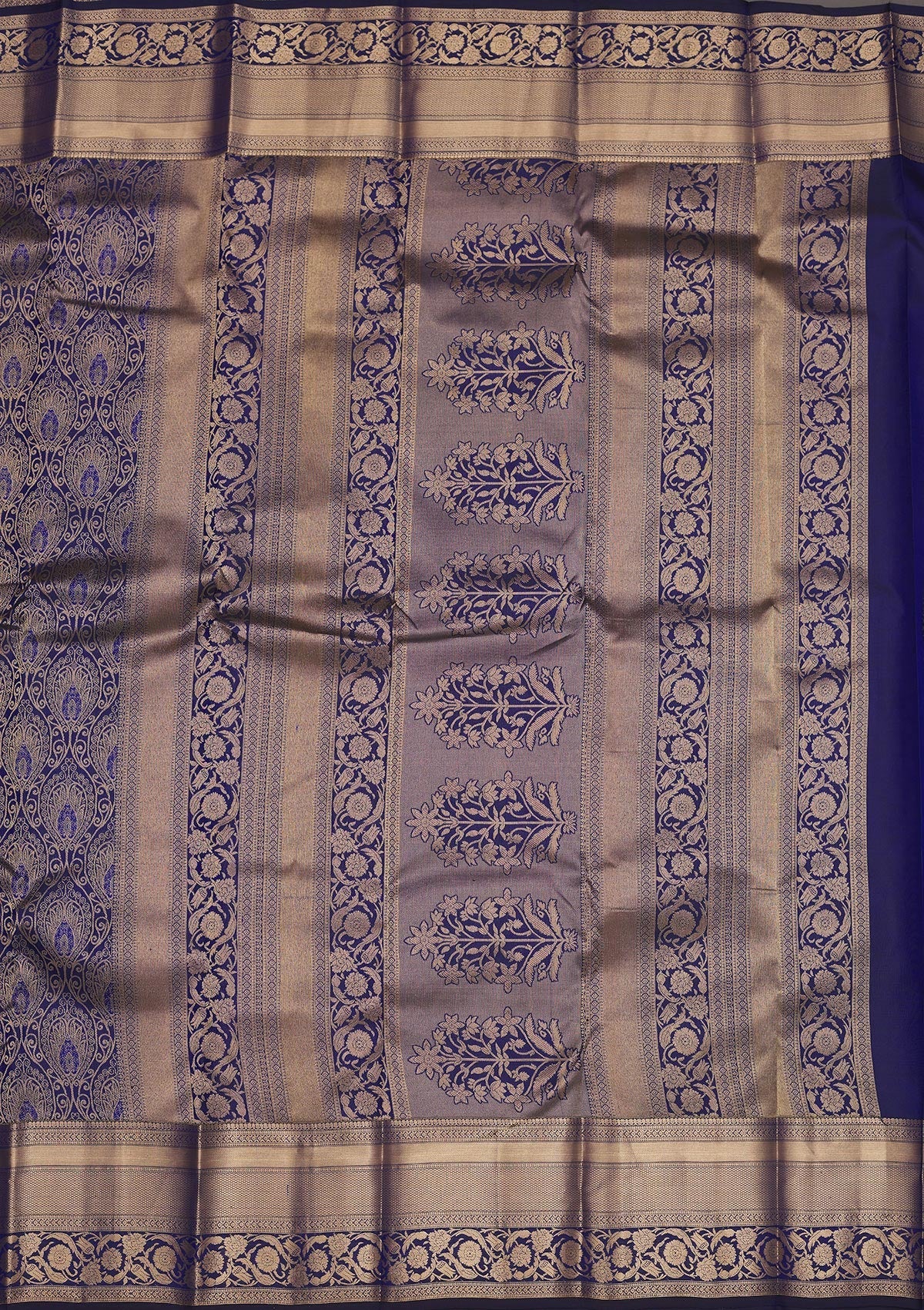 Navy Blue Zariwork Pure Silk Saree-Koskii