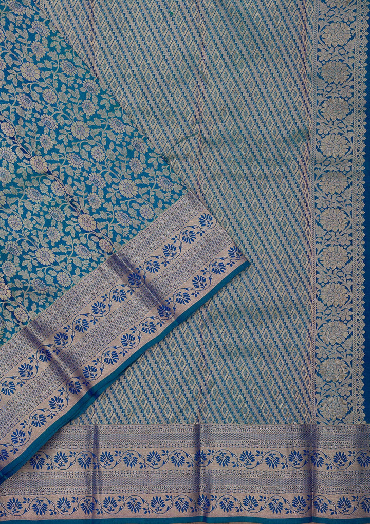 Navy Blue Zariwork Pure Silk Saree-Koskii