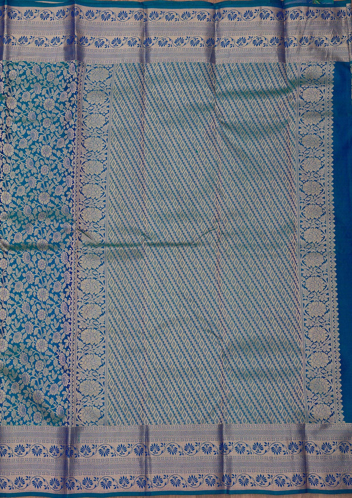 Navy Blue Zariwork Pure Silk Saree-Koskii