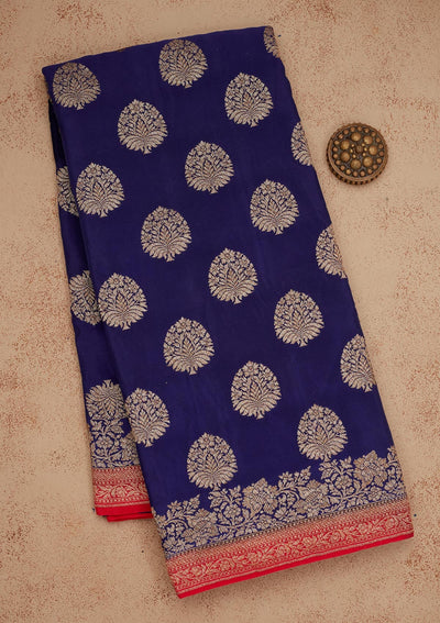 Navy Blue Zariwork Pure Silk Saree-Koskii