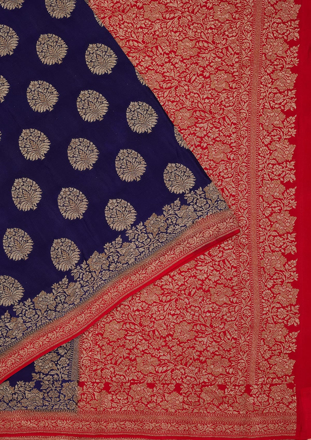 Navy Blue Zariwork Pure Silk Saree-Koskii