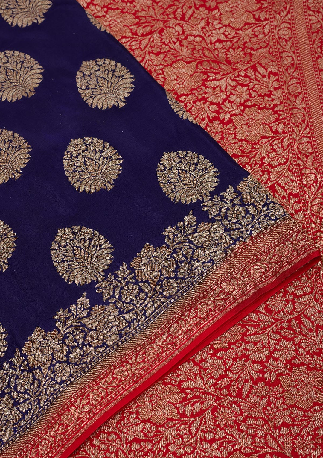 Navy Blue Zariwork Pure Silk Saree-Koskii