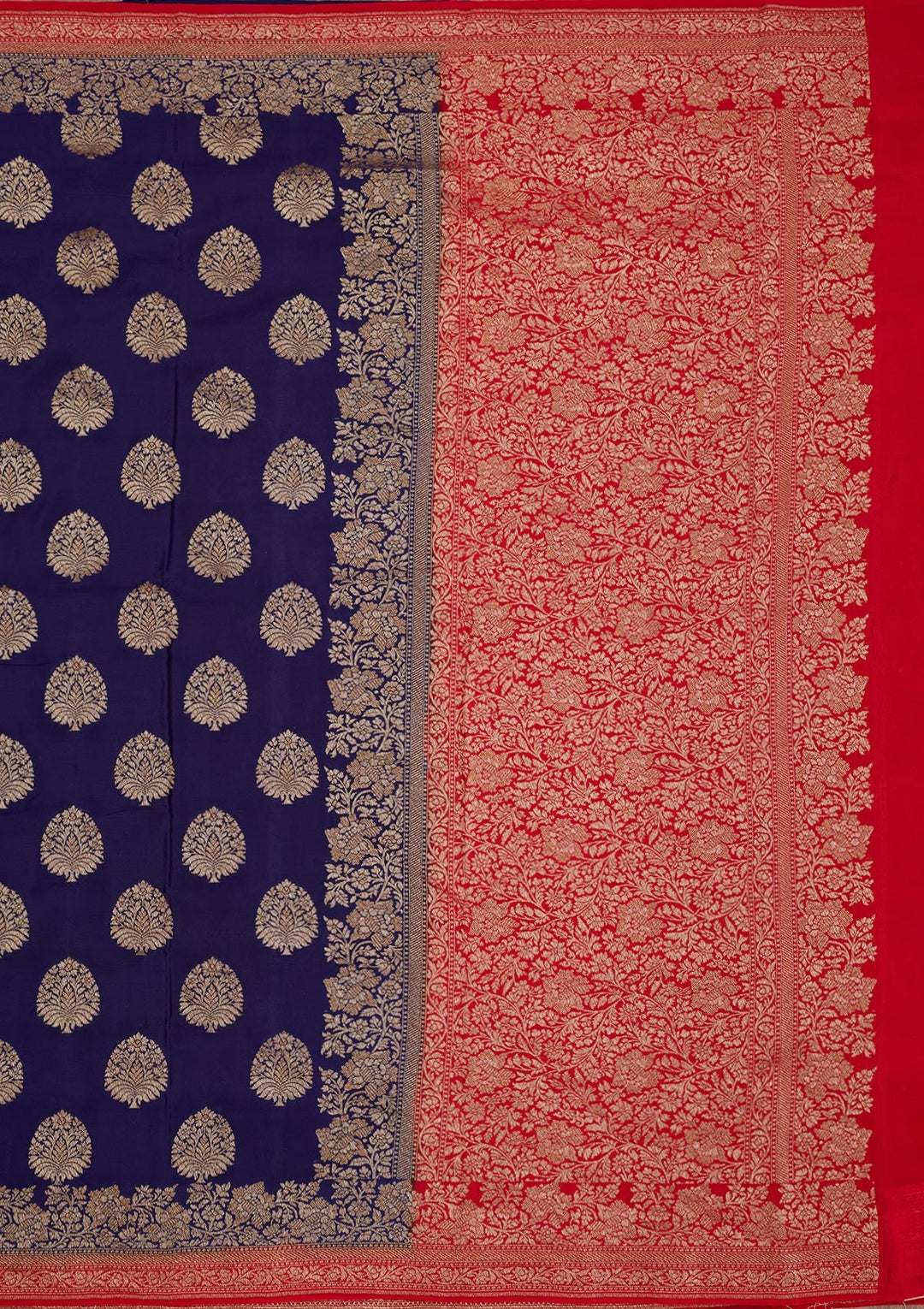 Navy Blue Zariwork Pure Silk Saree-Koskii