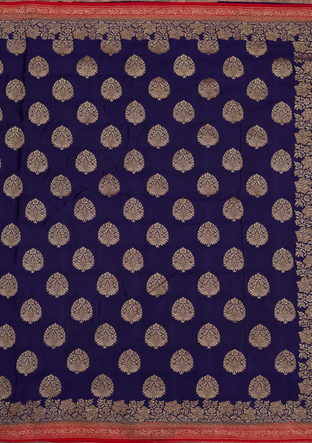 Navy Blue Zariwork Pure Silk Saree-Koskii