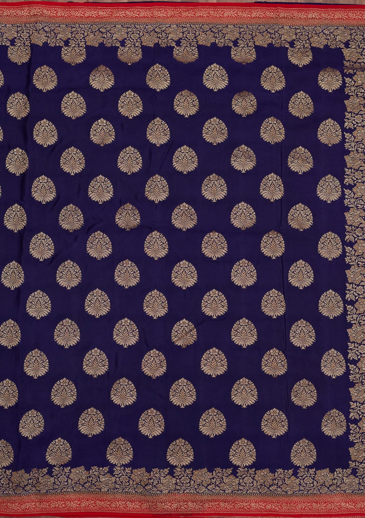 Navy Blue Zariwork Pure Silk Saree-Koskii