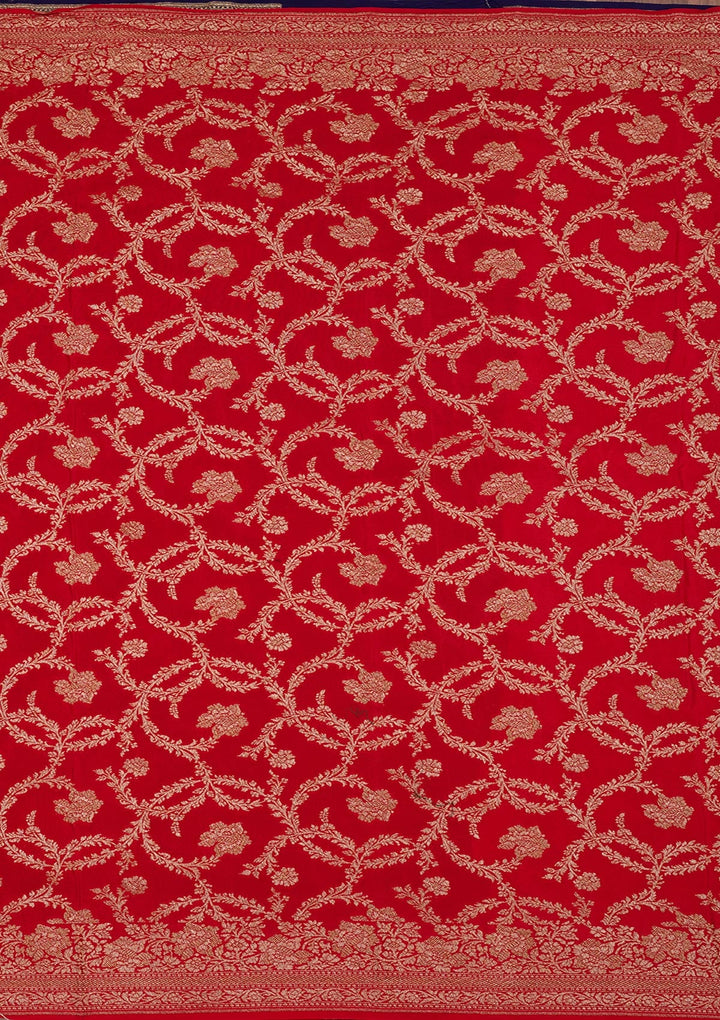 Navy Blue Zariwork Pure Silk Saree-Koskii