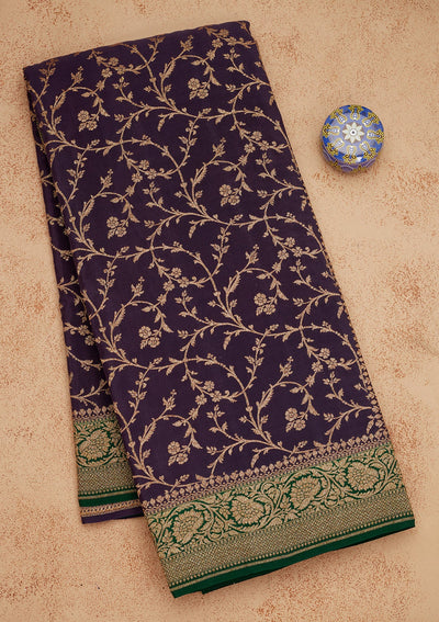 Navy Blue Zariwork Pure Silk Saree-Koskii