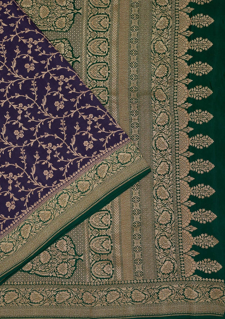 Navy Blue Zariwork Pure Silk Saree-Koskii