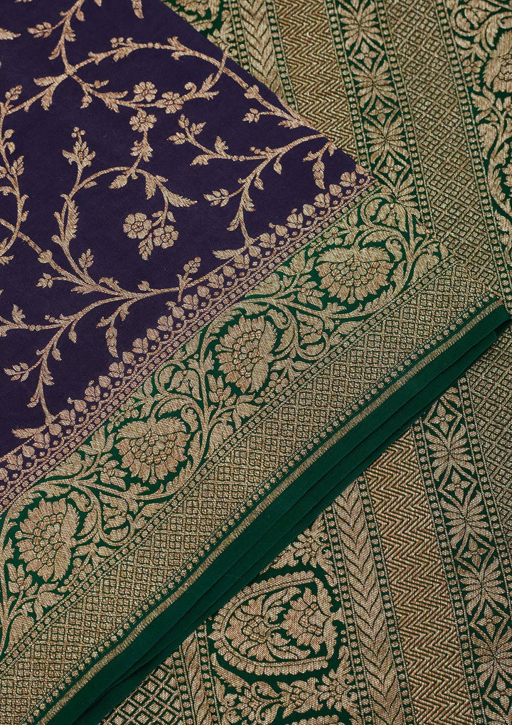 Navy Blue Zariwork Pure Silk Saree-Koskii