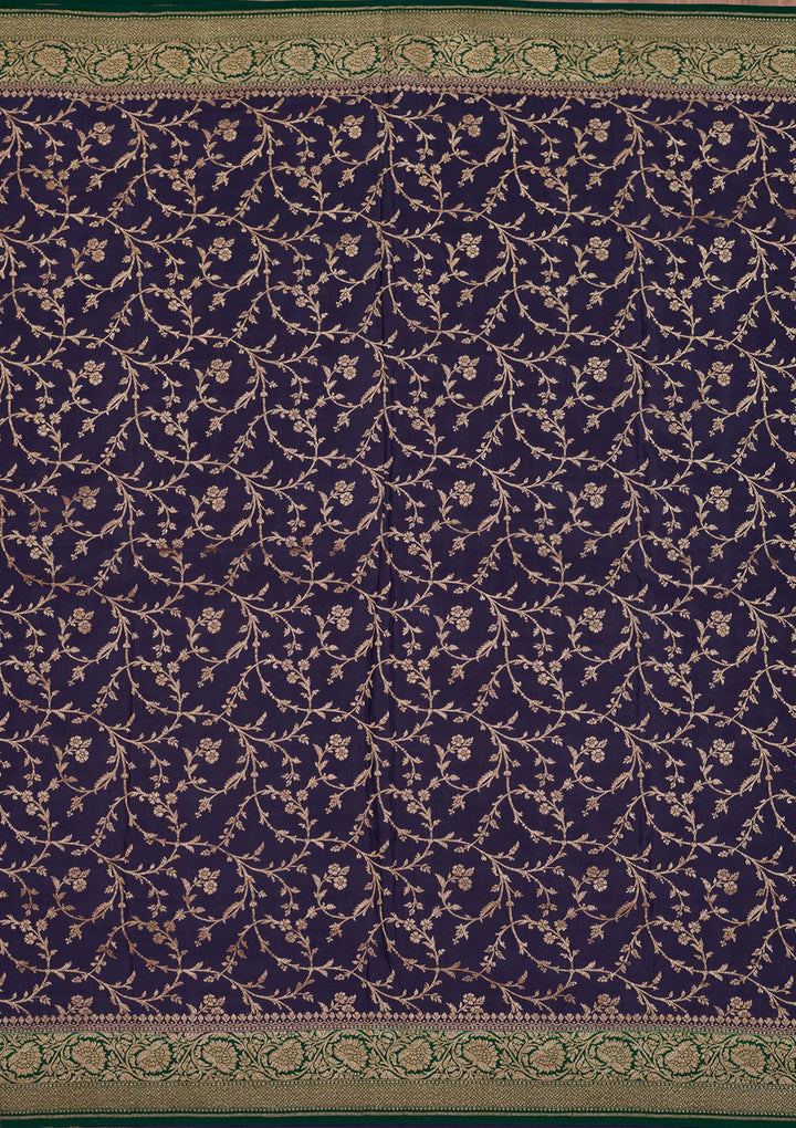 Navy Blue Zariwork Pure Silk Saree-Koskii