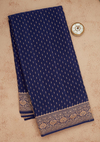 Navy Blue Zariwork Pure Silk Saree-Koskii