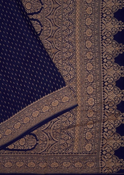 Navy Blue Zariwork Pure Silk Saree-Koskii