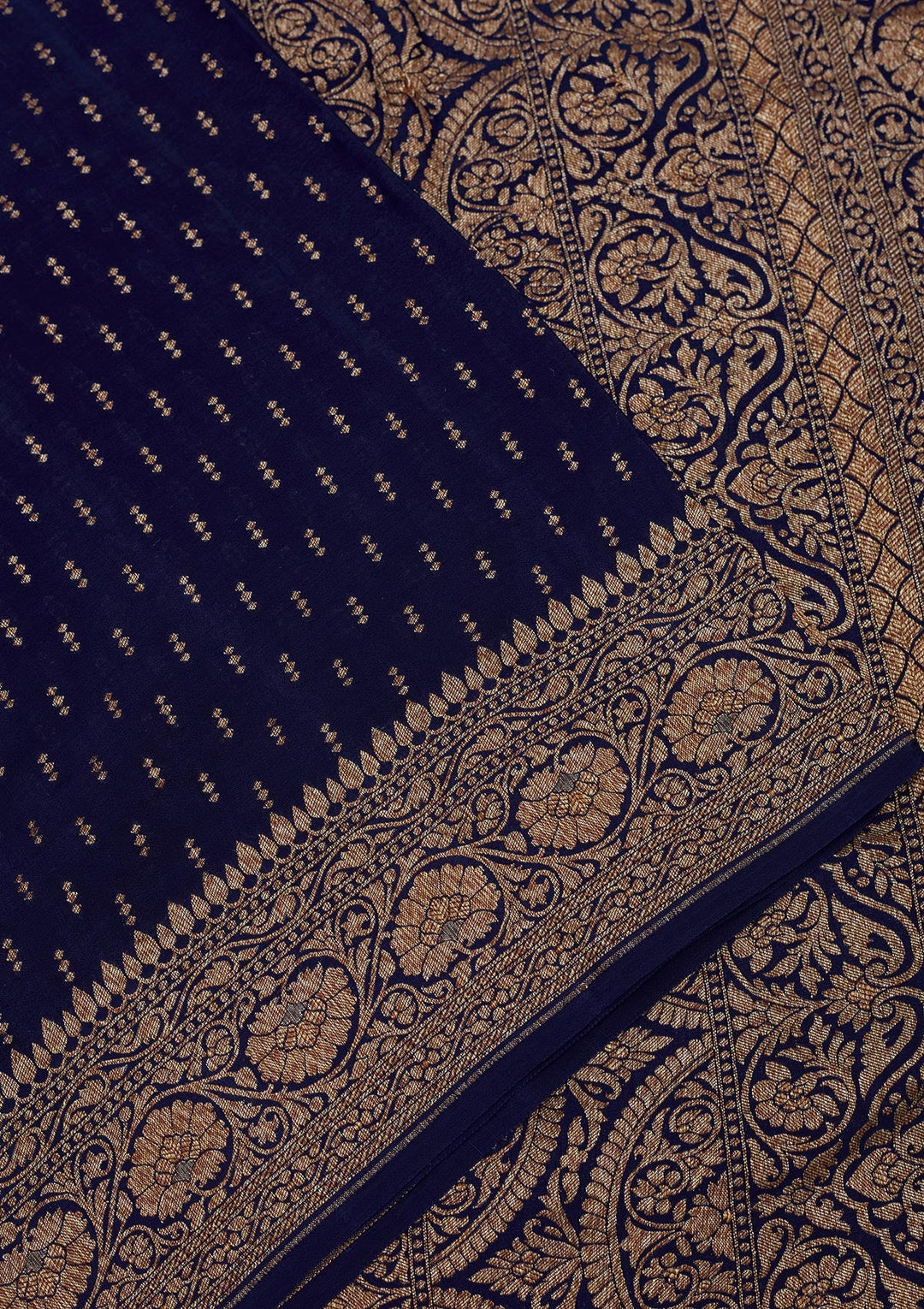 Navy Blue Zariwork Pure Silk Saree-Koskii
