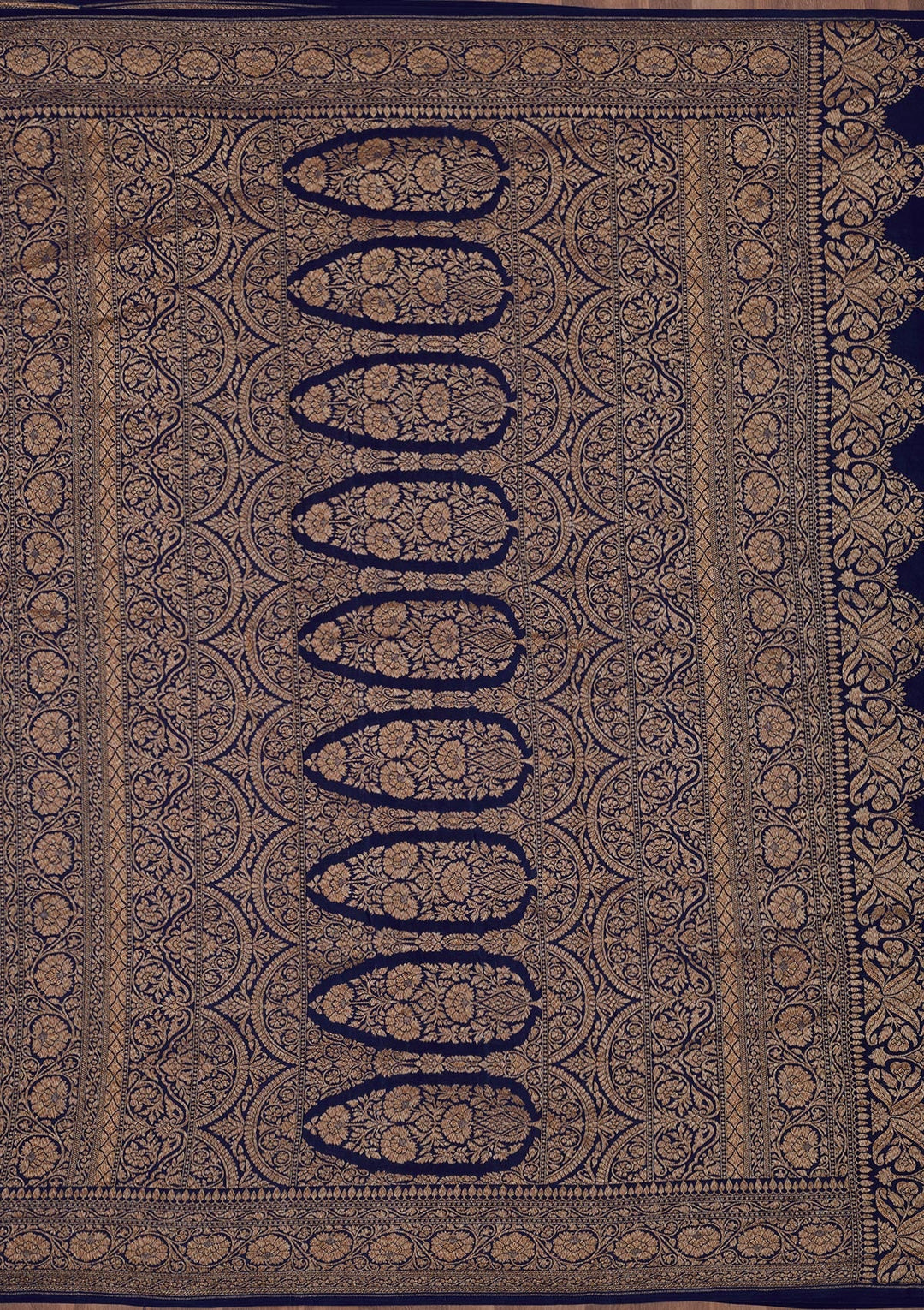 Navy Blue Zariwork Pure Silk Saree-Koskii