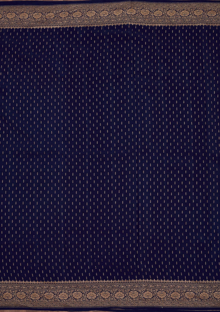 Navy Blue Zariwork Pure Silk Saree-Koskii