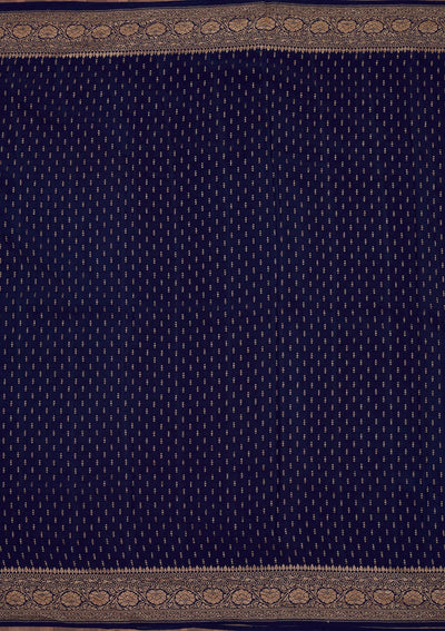Navy Blue Zariwork Pure Silk Saree-Koskii