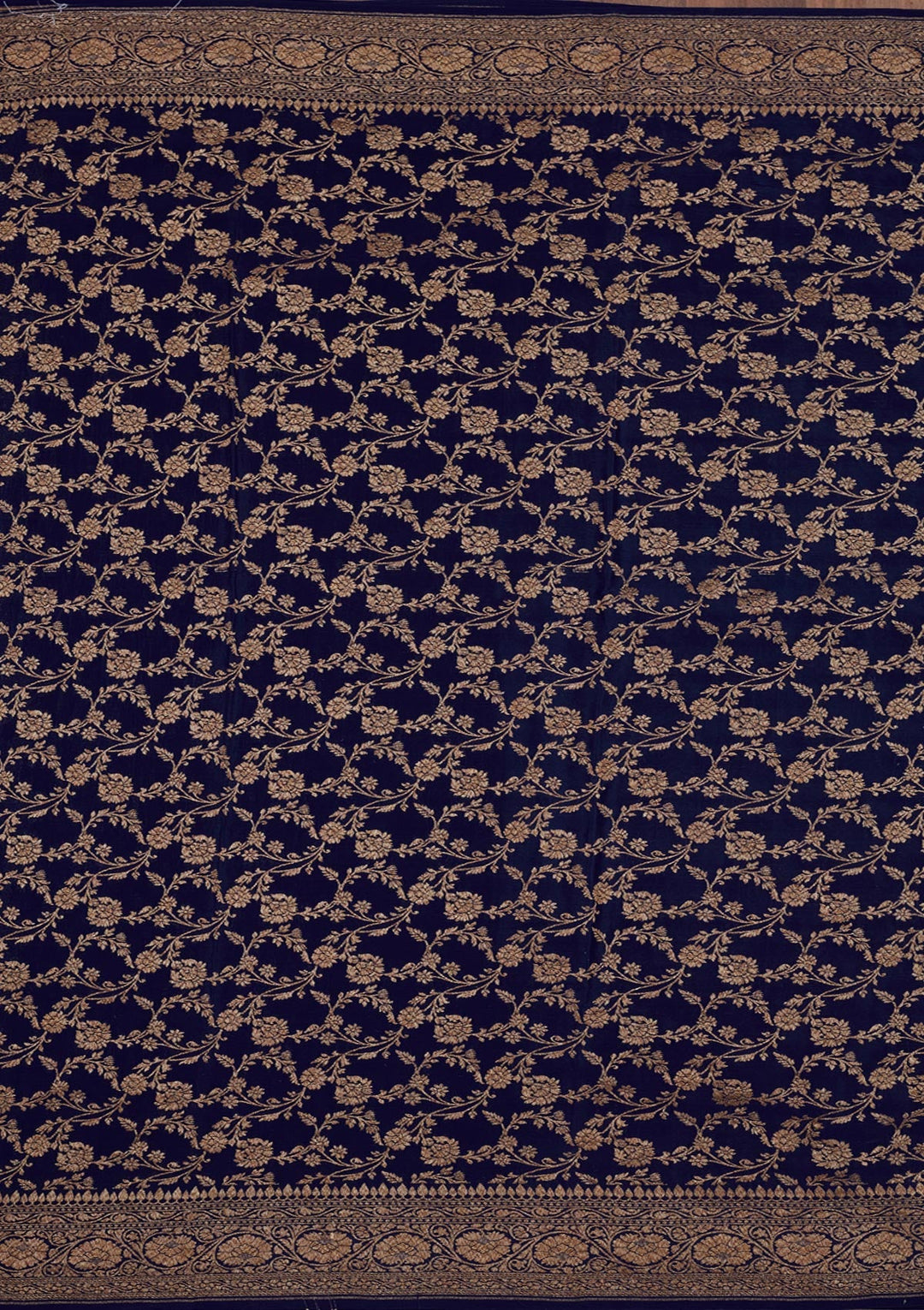 Navy Blue Zariwork Pure Silk Saree-Koskii