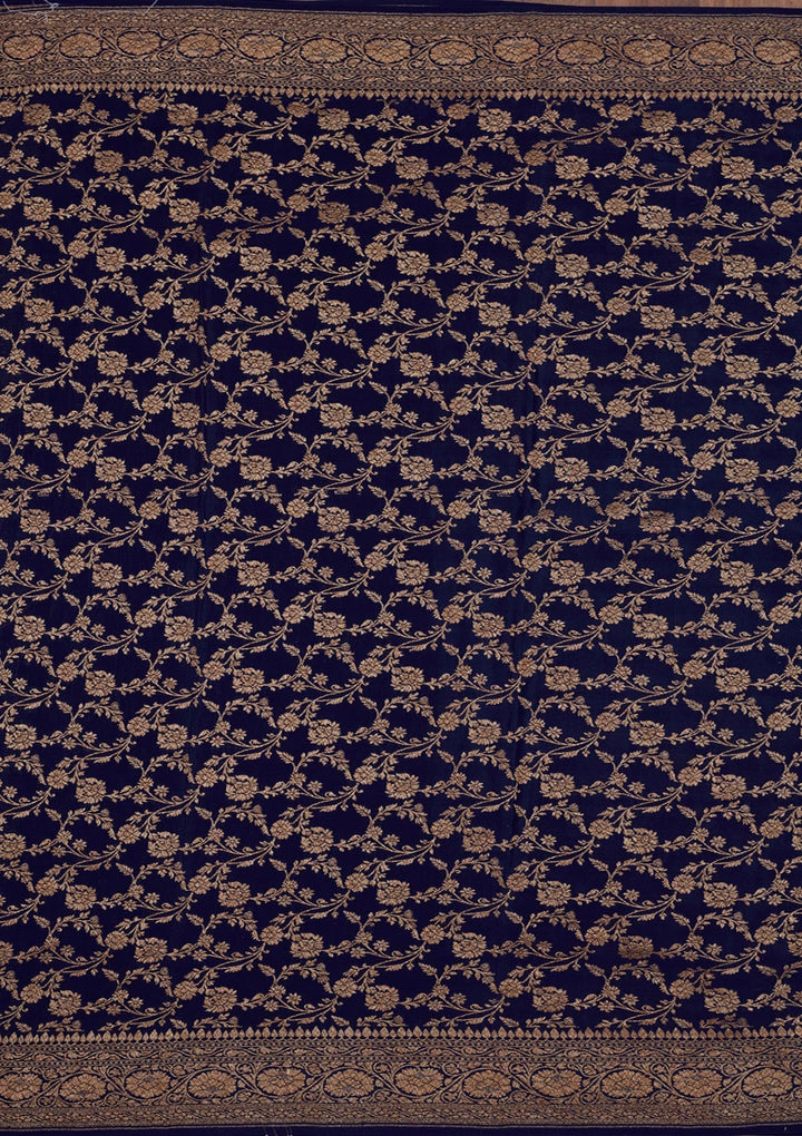 Navy Blue Zariwork Pure Silk Saree-Koskii