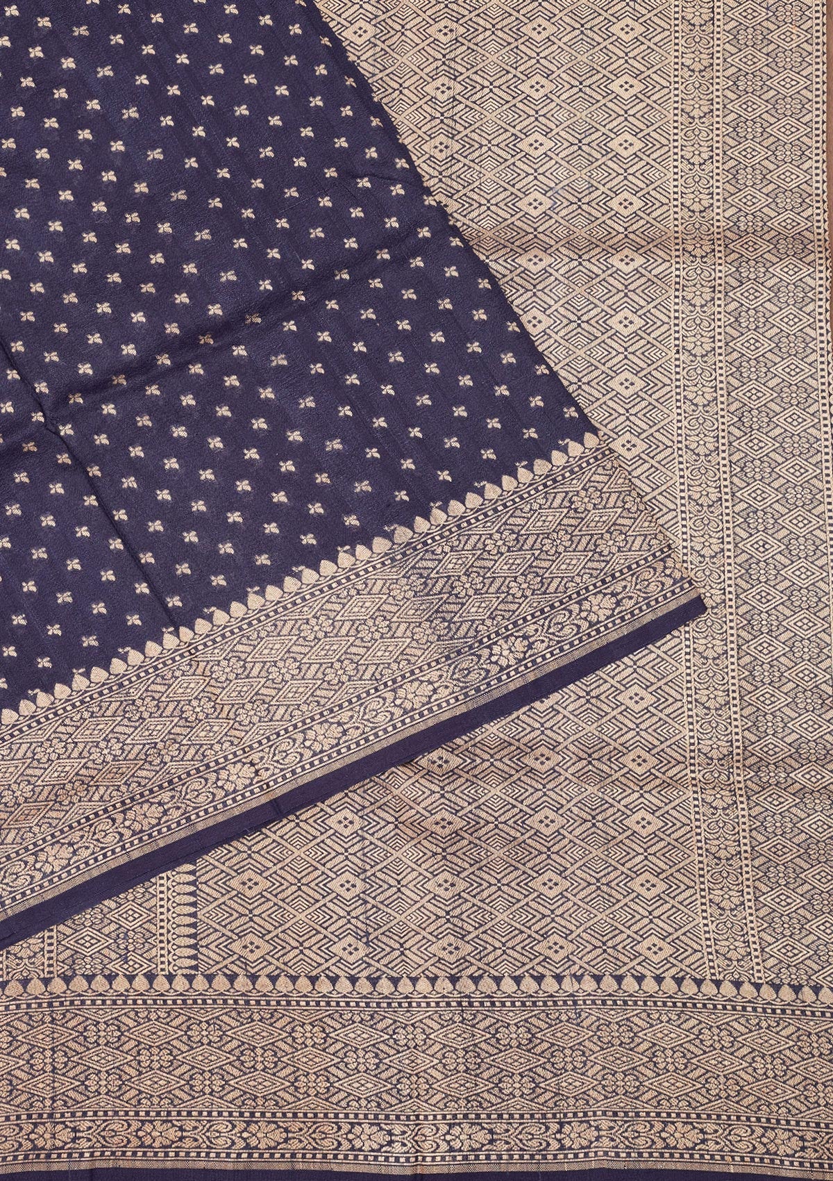 Navy Blue Zariwork Pure Silk Saree-Koskii