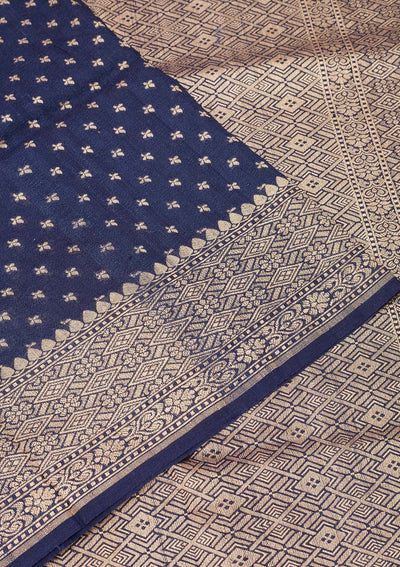 Navy Blue Zariwork Pure Silk Saree-Koskii