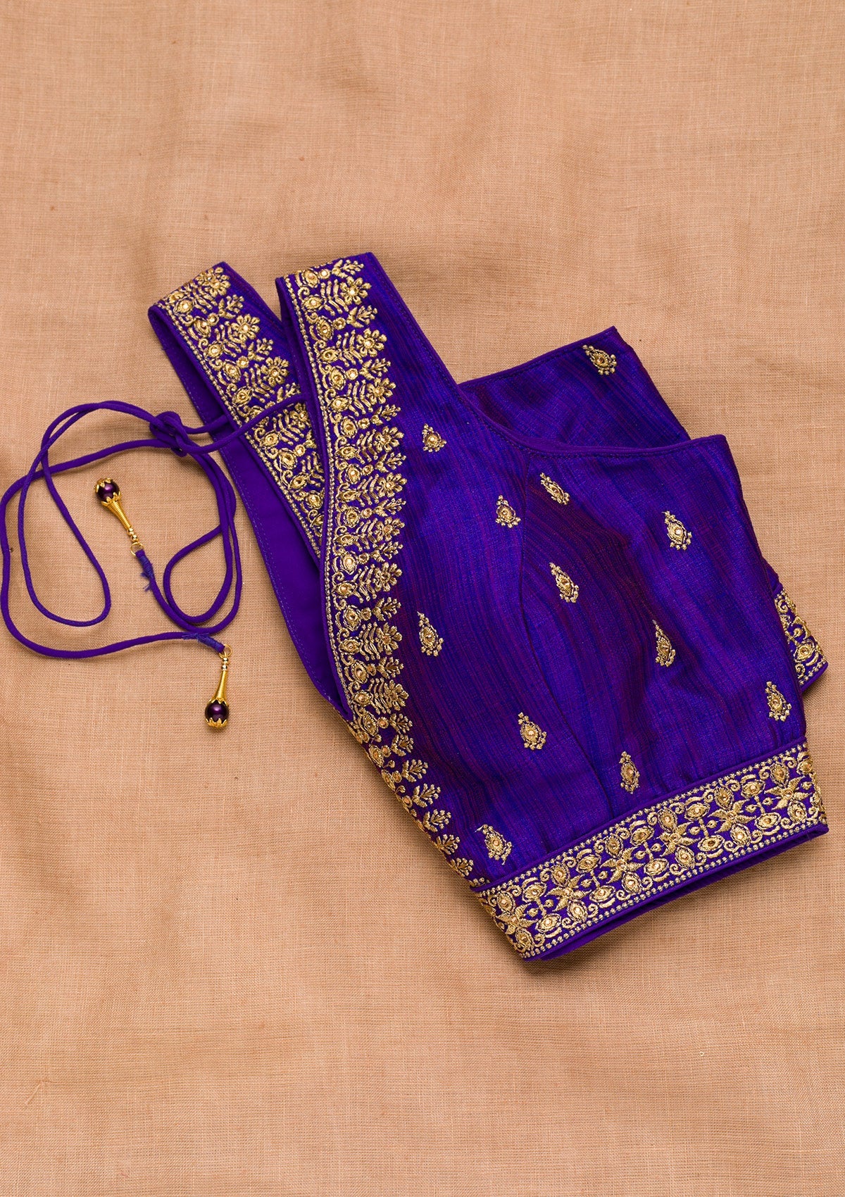 Buy Navy Blue Zariwork Raw Silk Blouse - Koskii