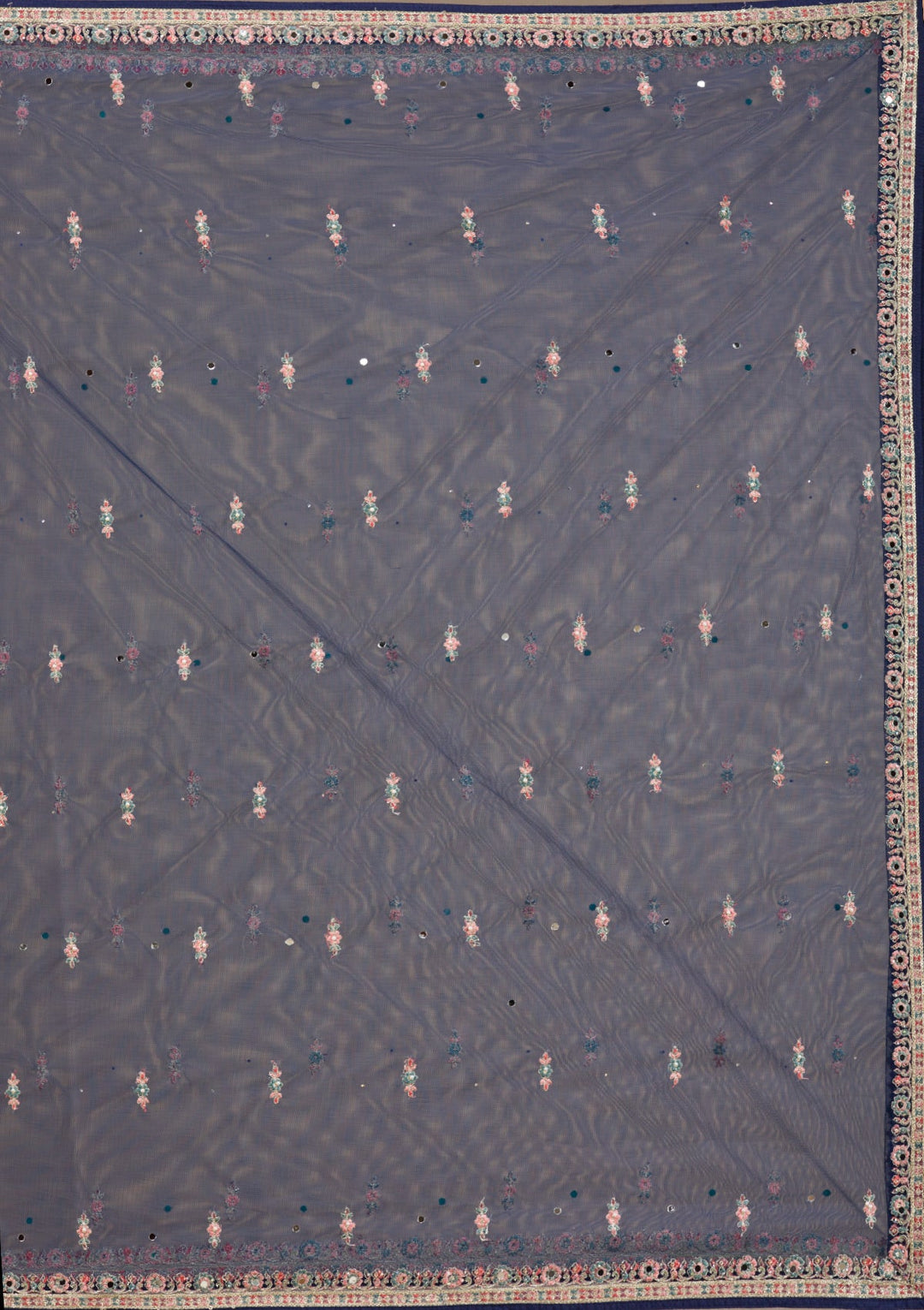 Navy Blue Zariwork Raw Silk Readymade Lehenga-Koskii