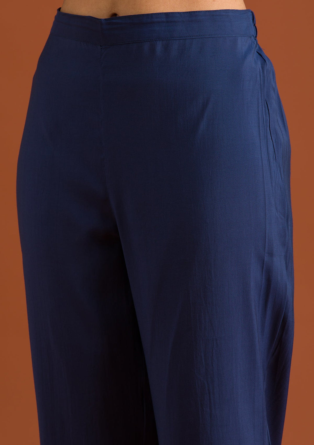 Navy Blue Zariwork Semi Crepe Readymade Salwar Suit-Koskii