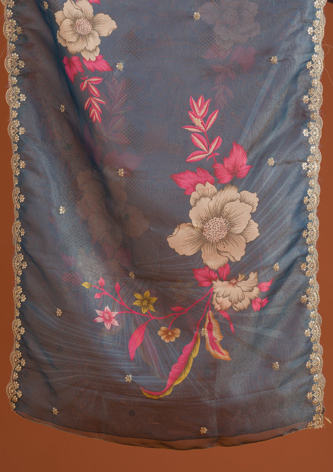 Navy Blue Zariwork Semi Crepe Readymade Salwar Suit-Koskii