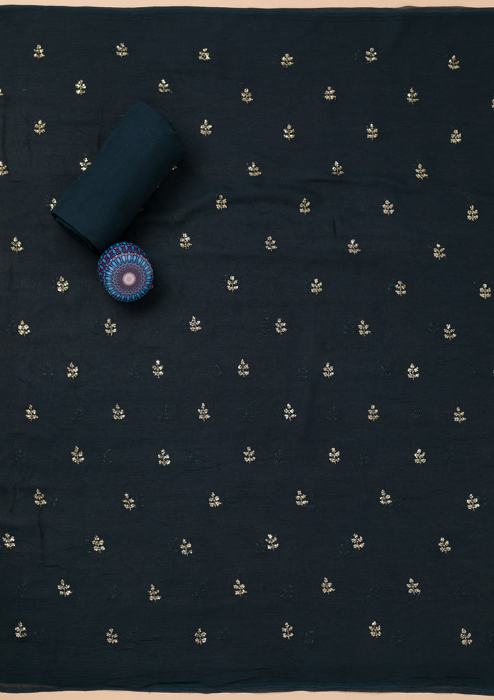 Navy Blue Zariwork Semi Crepe Unstitched Salwar Suit