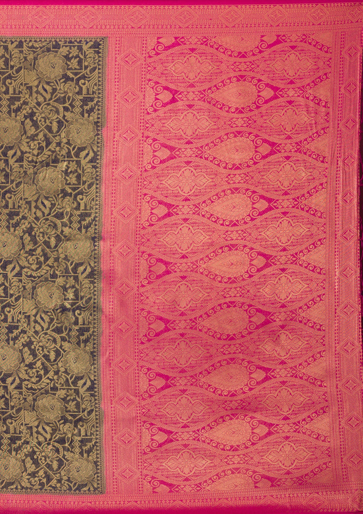 Navy Blue Zariwork Soft Silk Saree-Koskii