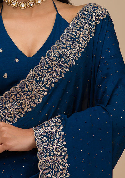 Navy Blue Zariwork Soft Silk Saree