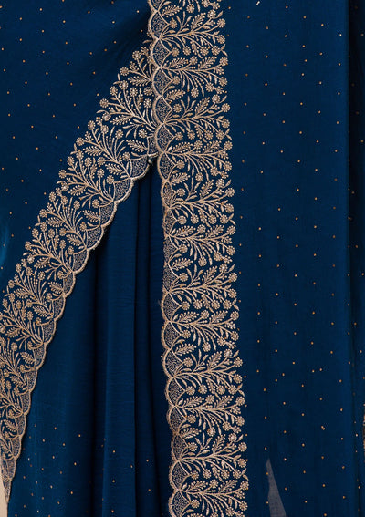 Navy Blue Zariwork Soft Silk Saree