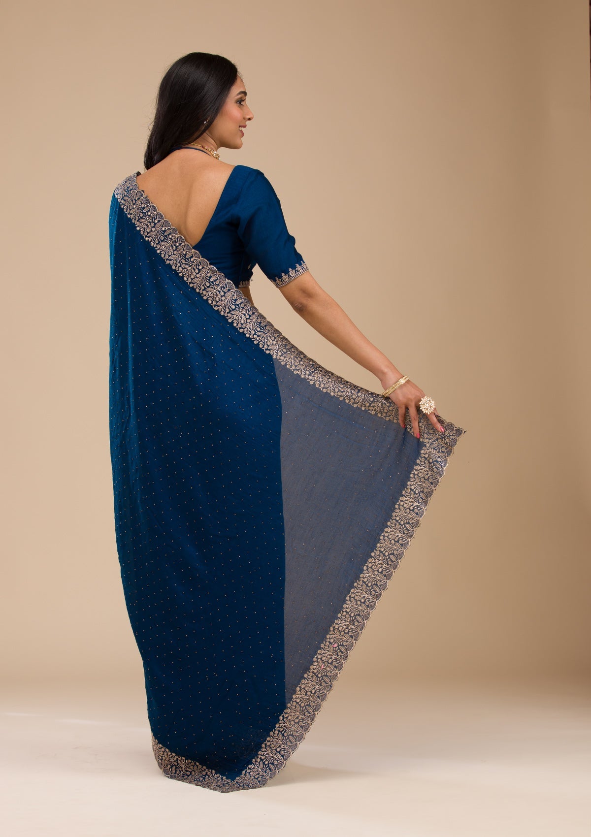 Navy Blue Zariwork Soft Silk Saree