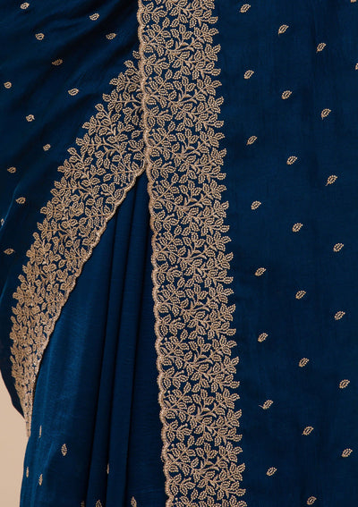 Navy Blue Zariwork Soft Silk Saree