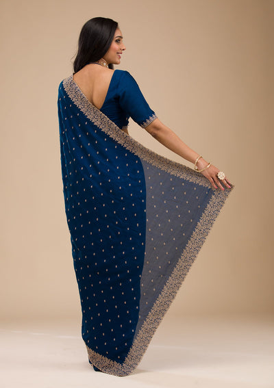 Navy Blue Zariwork Soft Silk Saree