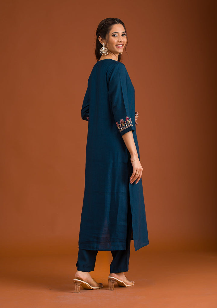 Navy Blue Zariwork Tissue Readymade Salwar Suit-Koskii