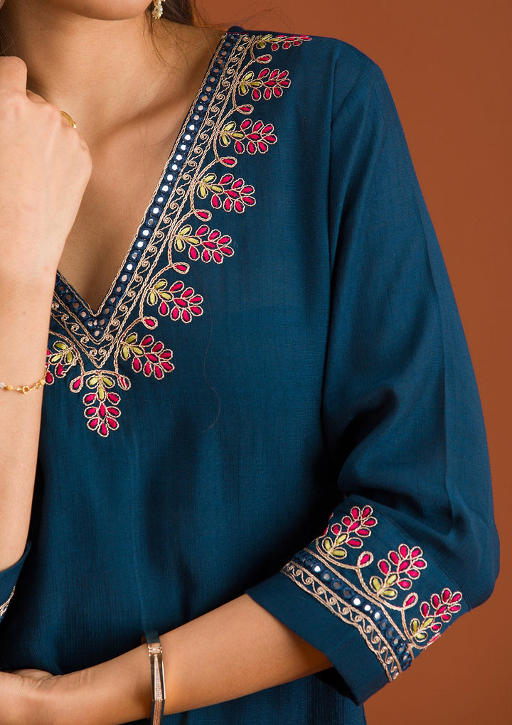 Navy Blue Zariwork Tissue Readymade Salwar Suit-Koskii